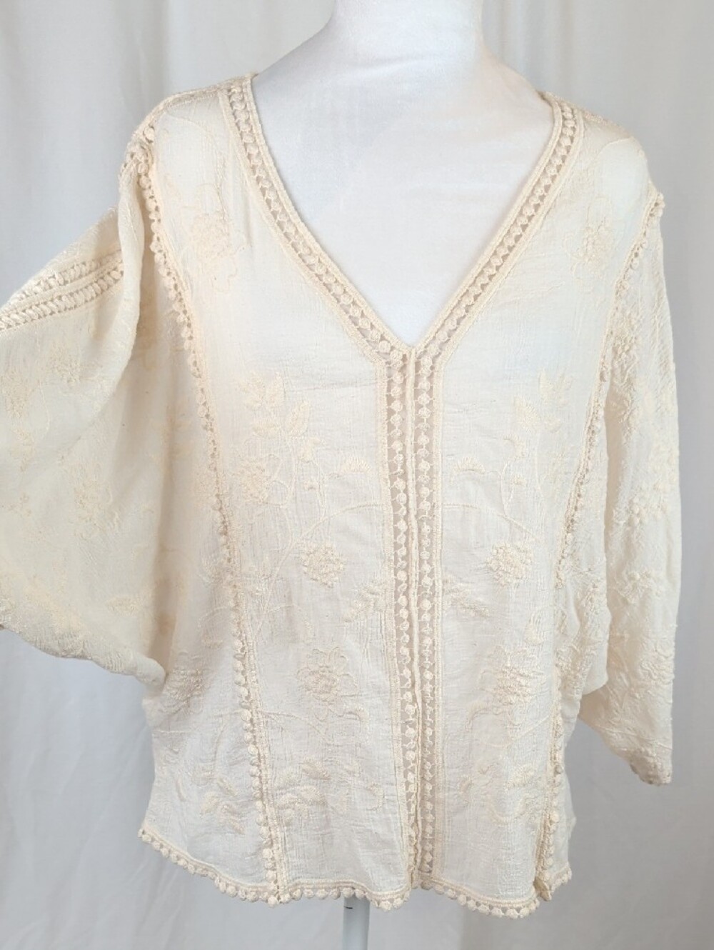 EUC Zara Embroidered Cotton Guipure Lace Pom Pom Blouse Top S